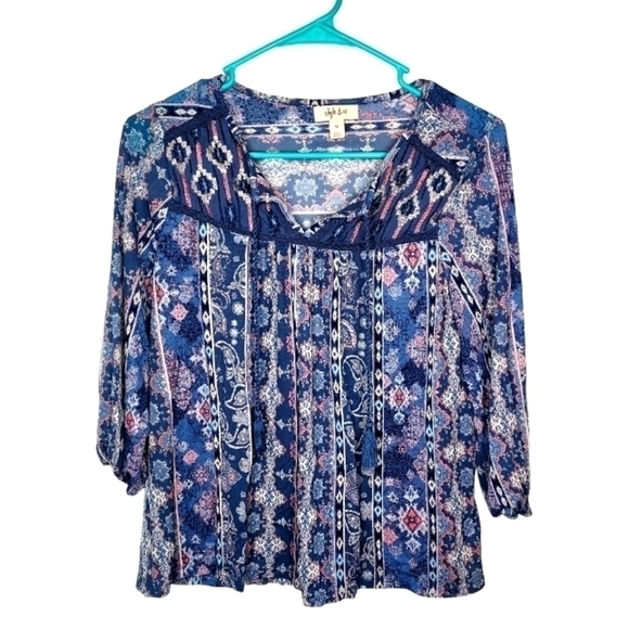 Style & CO WOMENS BLUE PATTERN TOP SIZE PS - Picture 1 of 7